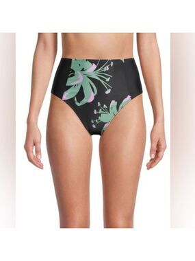NWT Tanya Taylor Kaia High Rise Bikini Bottom In Black Green Floral Tropical 1X